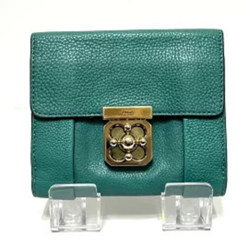 Chloe Elsie Bi fold Wallet Green Leather